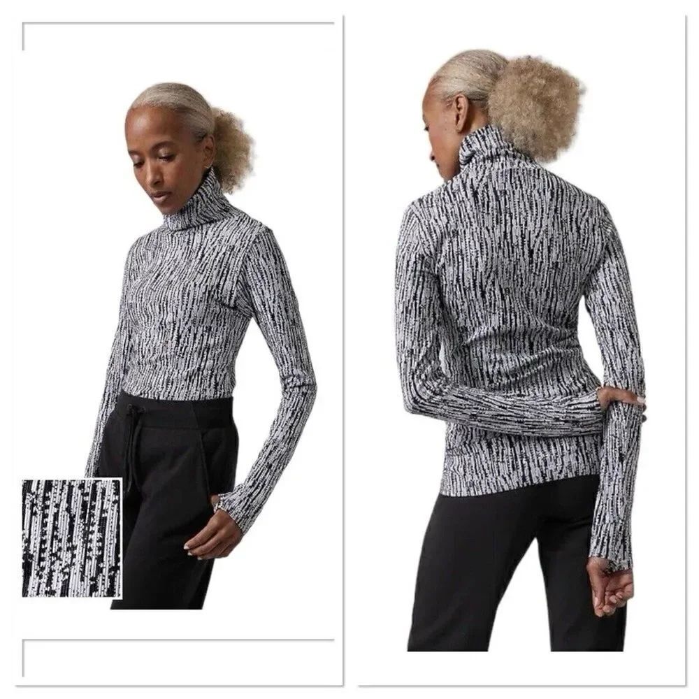 Athleta | Flurry Elemental Black & White Turtleneck Base Layer Long S Top | S